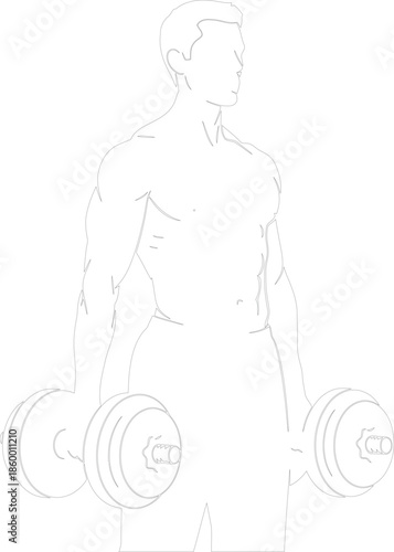 Minimalist Line Art Vector of Muscular Man Holding Dumbbells for Gym and Fitness Concepts