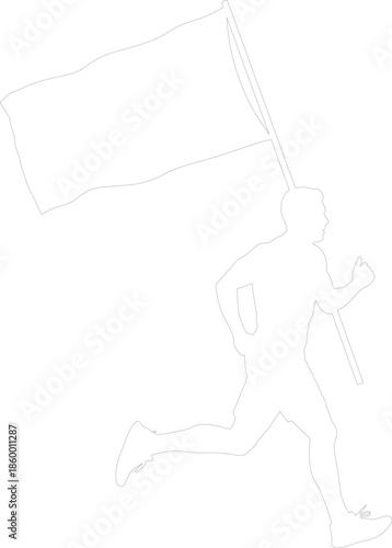 Running Man Holding Flag Outline Silhouette Vector Graphic Resource