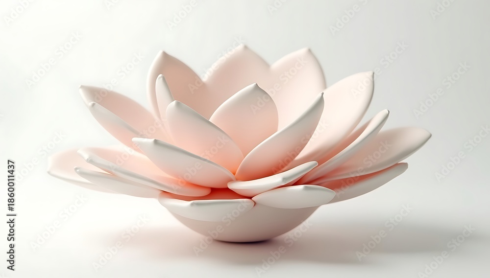 Fototapeta premium Luxury abstract illustration of a floating porcelain floral sculpture with smooth matte finish, soft pastel tones, premium decorative art style, isolated on clean background, high detail render, no te