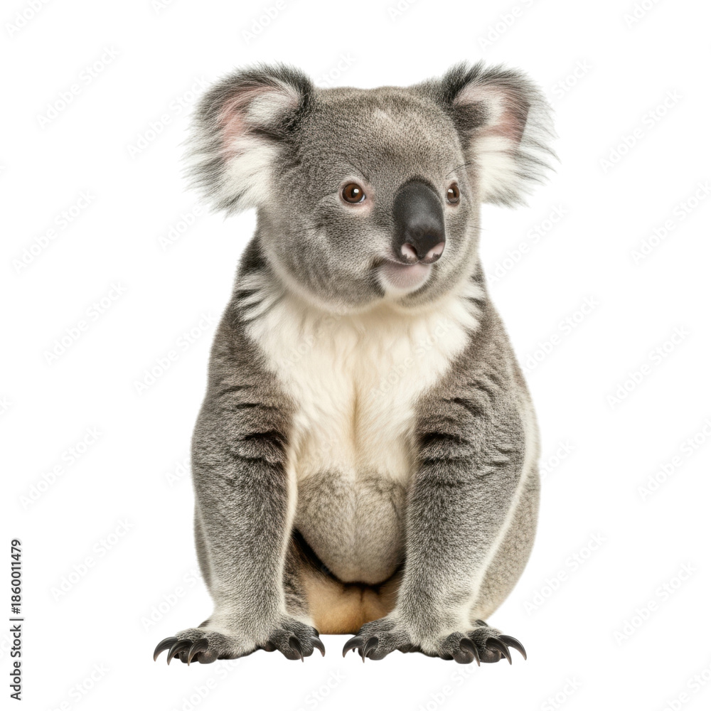 Fototapeta premium Cute koala sitting upright isolated on transparent background