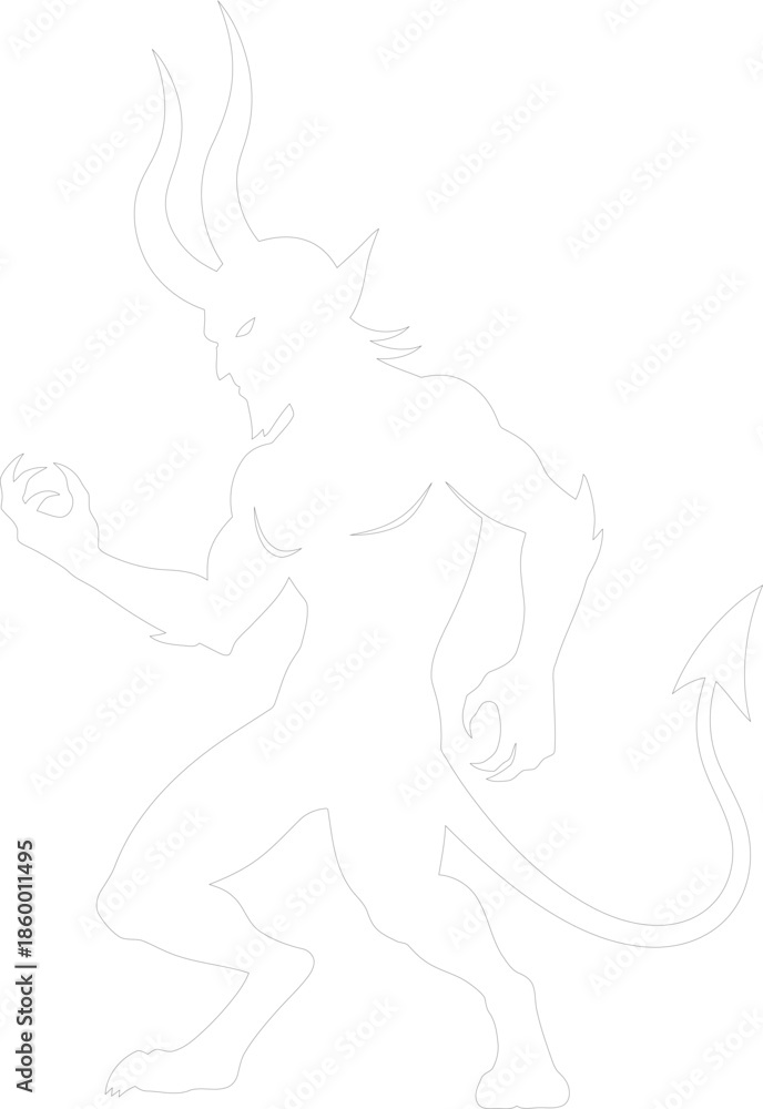 Fototapeta premium Muscular Devil Monster Outline Vector Silhouette Line Art Contour Graphic