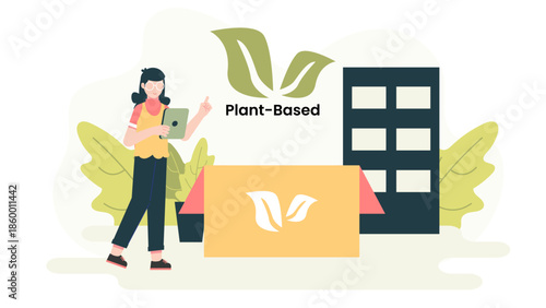 Sustainable Company Developing Plant-Based Packaging Alternatives. Flat Vector Illustration