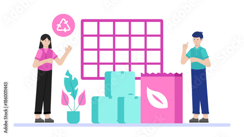 Sustainable Company Developing Plant-Based Packaging Alternatives. Flat Vector Illustration