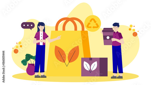 Sustainable Company Developing Plant-Based Packaging Alternatives. Flat Vector Illustration