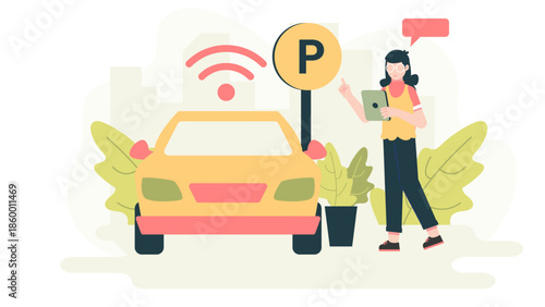 Smart City Implementing Smart Parking Solutions. Flat Vector Illustration