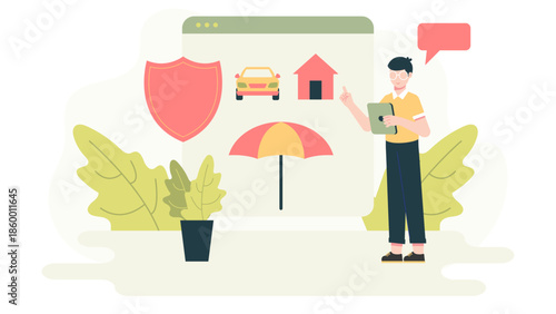 Digital Bank Offering Personalized Insurance Packages. Flat Vector Illustration