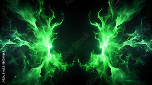 Symmetrical Green Flame Wings Abstract Energy Fantasy Background