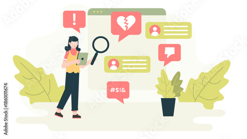 Digital Forensics Team Investigating Cyberbullying Cases. Flat Vector Illustration