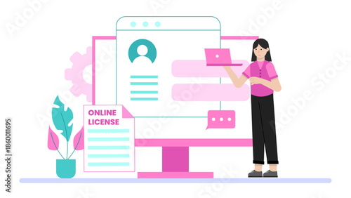 Online Platform for Business License Applications. Flat Vector Illustration