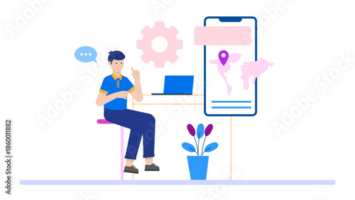 Co-working Space Offering AR Navigation for Visitors. Flat Vector Illustration