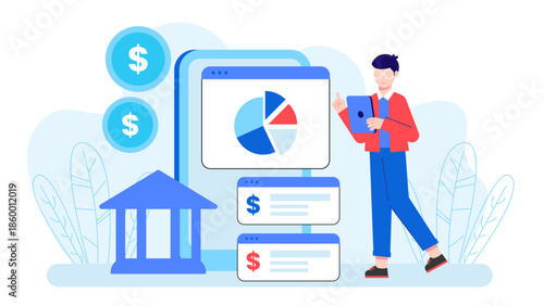 Digital Bank Offering Real-Time Expense Categorization. Flat Vector Illustration