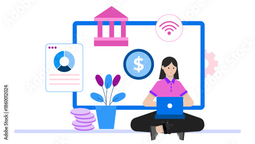 Digital Bank Offering Real-Time Expense Categorization. Flat Vector Illustration