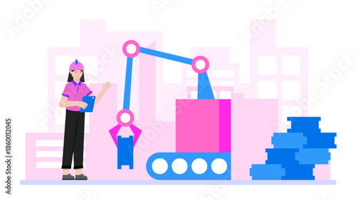 Sustainable Company Developing Mycelium Construction Materials. Flat Vector Illustration