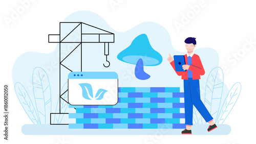 Sustainable Company Developing Mycelium Construction Materials. Flat Vector Illustration