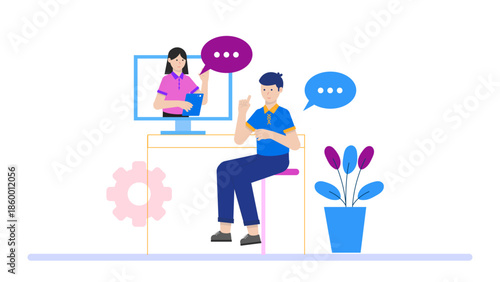 IT Specialist Performing Security Patch Updates. Flat Vector Illustration