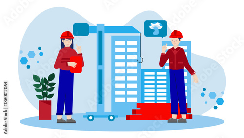 Sustainable Company Developing Mycelium Construction Materials. Flat Vector Illustration