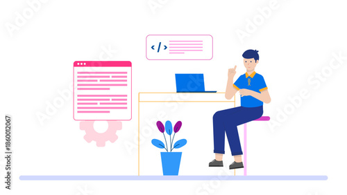 Cybersecurity Team Conducting Purple Team Exercises. Flat Vector Illustration