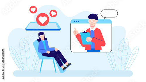 Online Counseling for Digital Addiction. Flat Vector Illustration