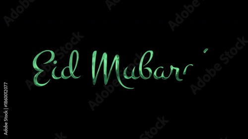 Green eid mubarak lettering on black background. Perfect for festive eid greetings, social media posts, invitations, and islamic celebrations.