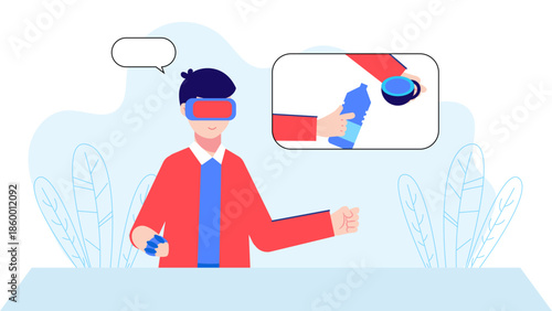 VR Used for Phantom Limb Pain Treatment. Flat Vector Illustration