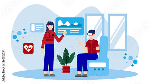 VR Used for Phantom Limb Pain Treatment. Flat Vector Illustration