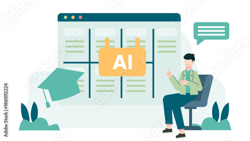 Smart Campus Using AI to Optimize Class Schedules. Flat Vector Illustration