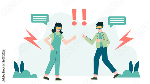 Virtual Reality Simulations for Conflict Resolution. Flat Vector Illustration