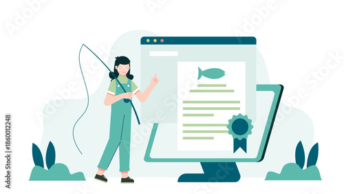 Online Platform for Applying for Fishery Licenses. Flat Vector Illustration