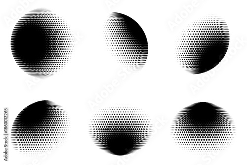 Abstract 3D Halftone Dotted Sphere and Ellipse Set