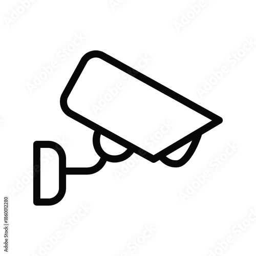 Minimalist CCTV camera icon with a clean outline, representing video surveillance, security monitoring, safety systems, and smart protection technology