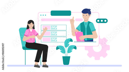 Remote Team Using Gamification for Training Modules. Flat Vector Illustration