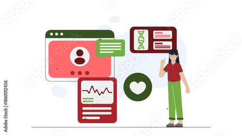 Telehealth Genetic Counselor Explaining DNA Results. Flat Vector Illustration