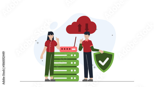 IT Team Deploying Edge Computing for IoT Devices. Flat Vector Illustration