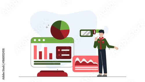 Co-working Space Offering Holographic Meeting Technology. Flat Vector Illustration