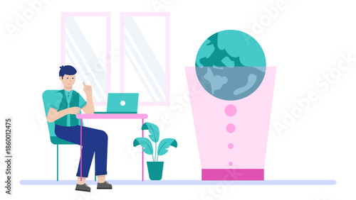 Co-working Space Offering Holographic Meeting Technology. Flat Vector Illustration