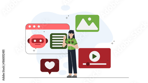 AI System Generating Personalized Marketing Copy. Flat Vector Illustration