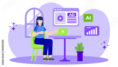 AI System Generating Personalized Marketing Copy. Flat Vector Illustration