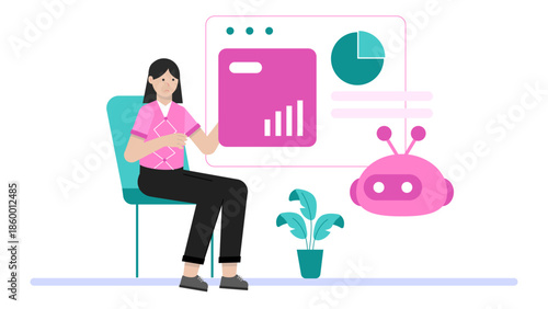 AI System Generating Personalized Marketing Copy. Flat Vector Illustration