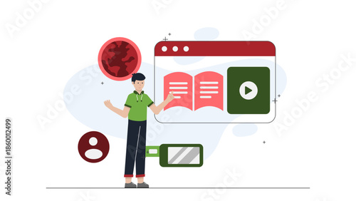 Virtual Reality Poetry Slam with Global Participants. Flat Vector Illustration