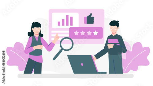 Corporate Team Using Sentiment Analysis on Customer Feedback. Flat Vector Illustration