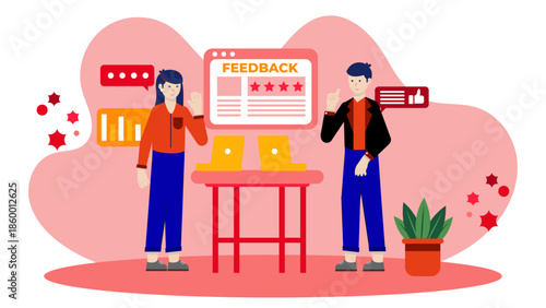 Corporate Team Using Sentiment Analysis on Customer Feedback. Flat Vector Illustration