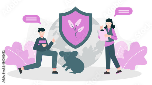 Sustainable Company Creating a Biodiversity Protection Plan. Flat Vector Illustration