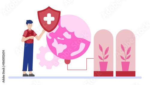 Sustainable Company Creating a Biodiversity Protection Plan. Flat Vector Illustration