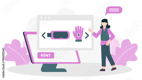 Digital Platform for Renting Professional VR Equipment. Flat Vector Illustration