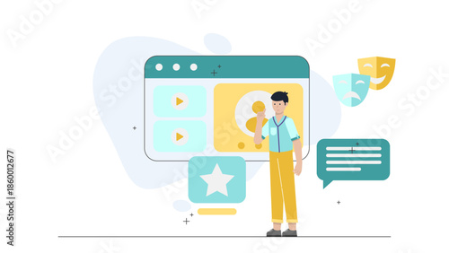 Online Acting Coach Running Improv Workshops. Flat Vector Illustration