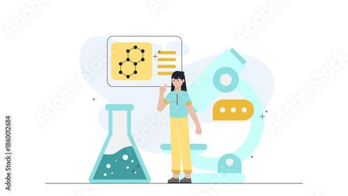 Biotechnology Company Developing Anti-Aging Solutions. Flat Vector Illustration