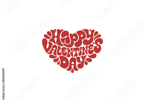 A vibrant red heart made from the words 'happy valentine's day' for festive greetings