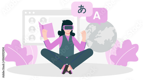 Virtual Reality Language Immersion Classes. Flat Vector Illustration