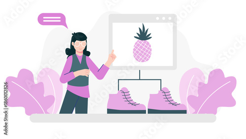 Sustainable Footwear Brand Using Pineapple Leather. Flat Vector Illustration