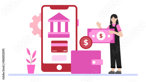 Digital Bank Offering Automated Savings Round-Ups. Flat Vector Illustration